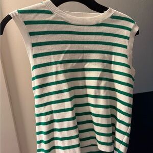 Green and White Striped Sleeveless Sweater